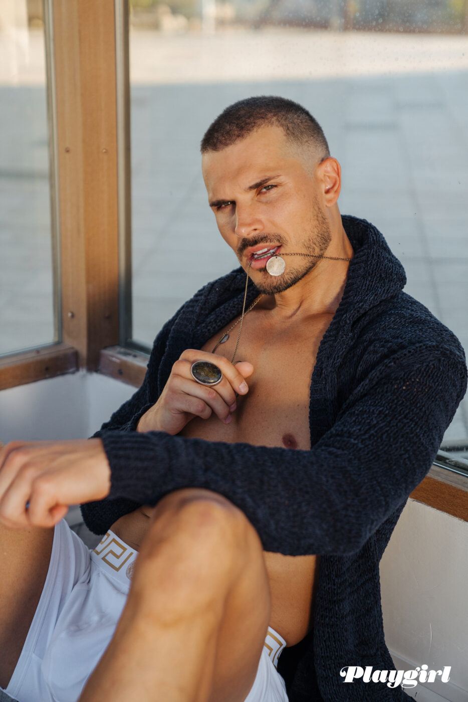 Sweater @stile_latino • Boxer Briefs @versace • Crystal necklace @3publicrelations