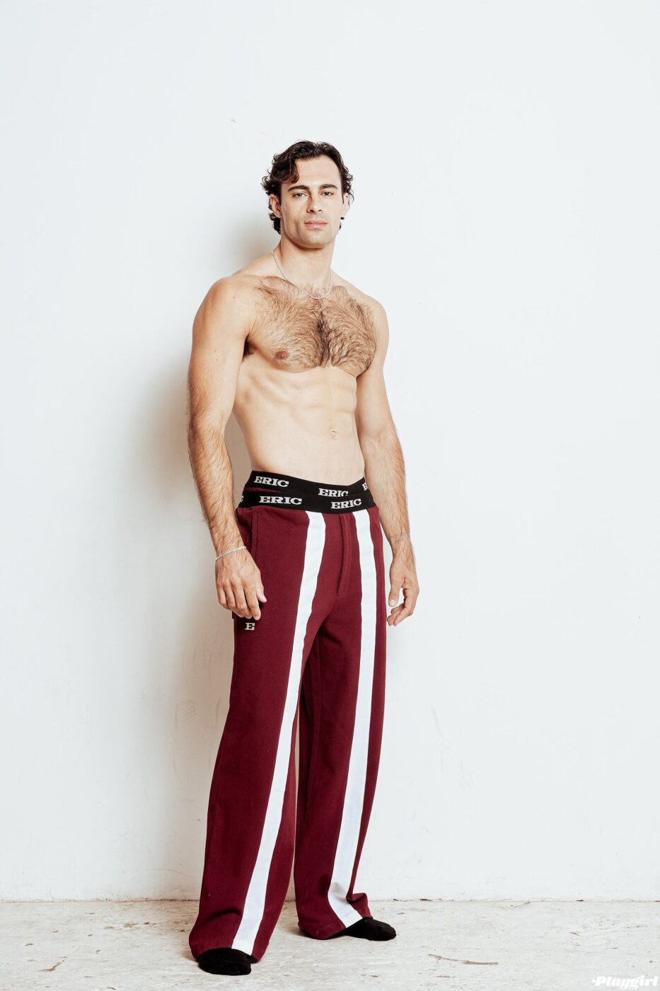 Track Pants: Eric • Low-Waist Shorts: Eric • Jewelry: Elliot’s Own.