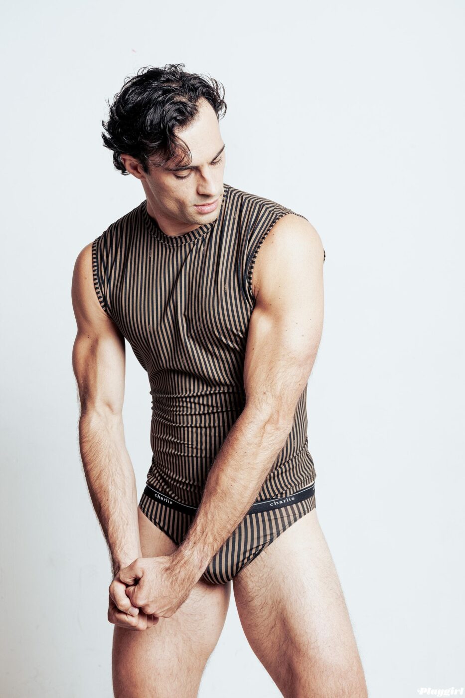 Striped Sleeveless Tee: Charlie by Matthew Zink • Striped Bikini Brief: Charlie by Matthew Zink.